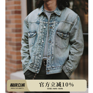 MBCBAR窄幅 旧化系列TYPE2二代重工水洗破坏赤耳丹宁格纹牛仔夹克