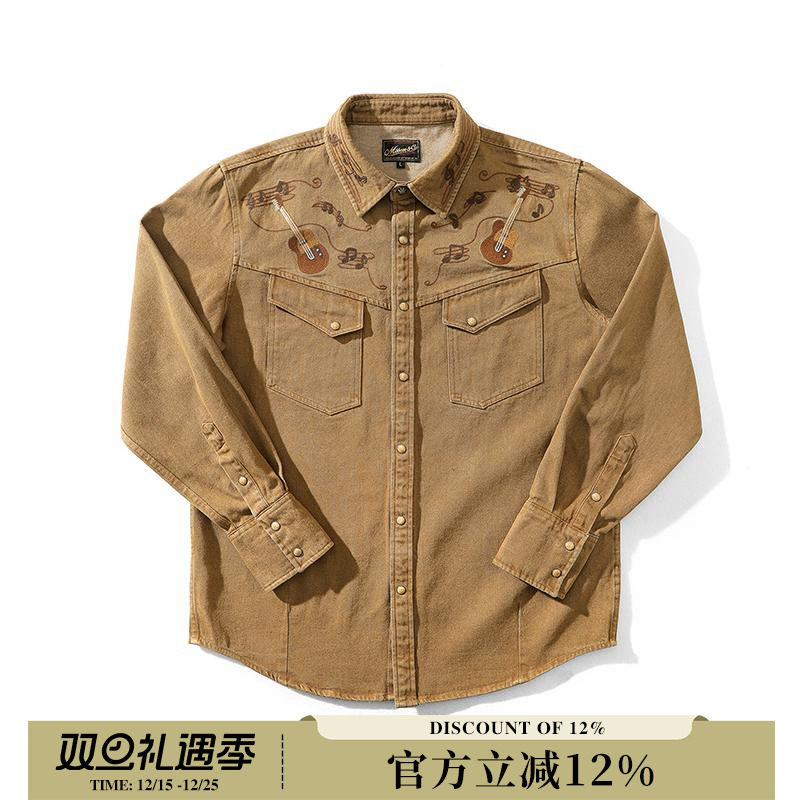 重工刺绣布鲁斯摇滚做旧衬衫