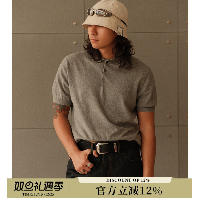 170G轻量高级针织LP复古花灰老钱马球POLO短袖针织衫 MBBCAR窄幅