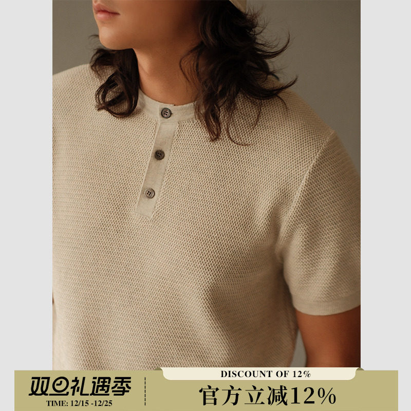 310G花卉镂空LP感美式复古老钱Rugged亨利领短袖针织衫MBBCAR窄幅