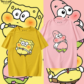 T恤纯棉宽松半袖 夏季 潮 情侣装 男女学生短袖 新款 海绵宝宝派大星Q版