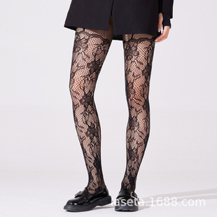 女春夏时尚提花袜网纹花朵镂空花灰连裤袜背线亮钻字母袜风尚网红