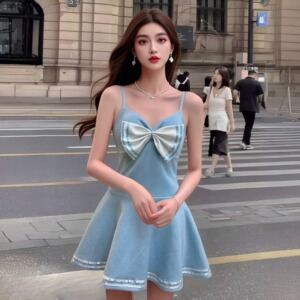 女夏季制服工装性感露背连衣裙女设计感时尚蝴蝶结夜场技师工作服