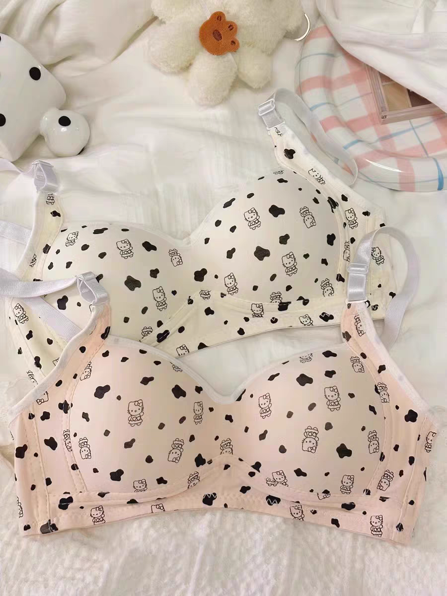 少女学生内衣女聚拢小胸防下垂薄款夏季高中生可爱猫舒适文胸胸罩