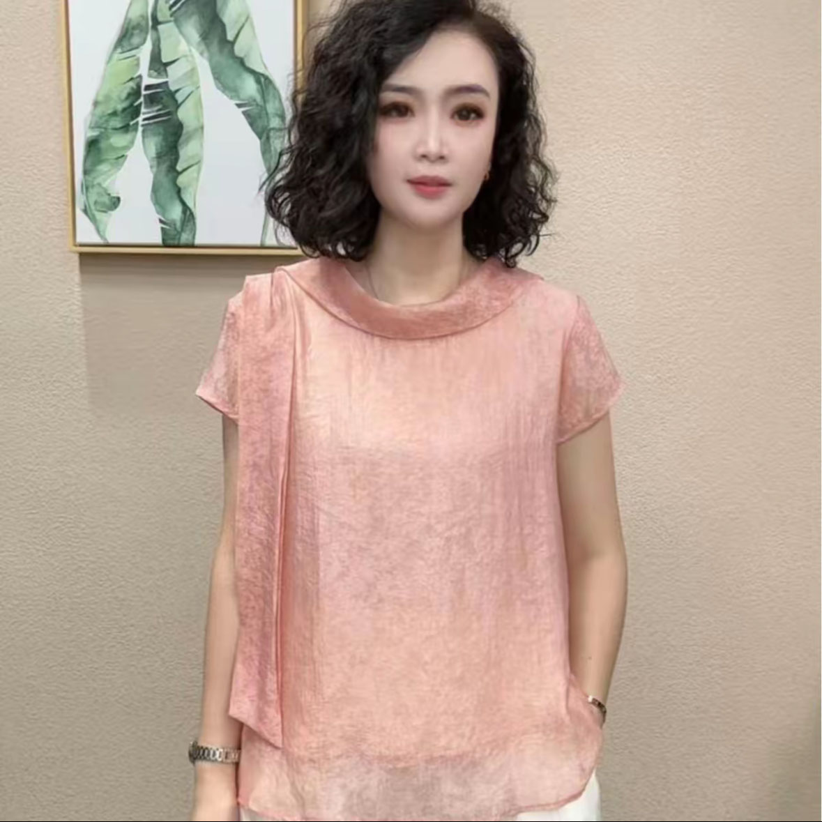 直播同款~气质飘带设计感短袖T恤女夏宽松薄款时尚百搭洋气上衣