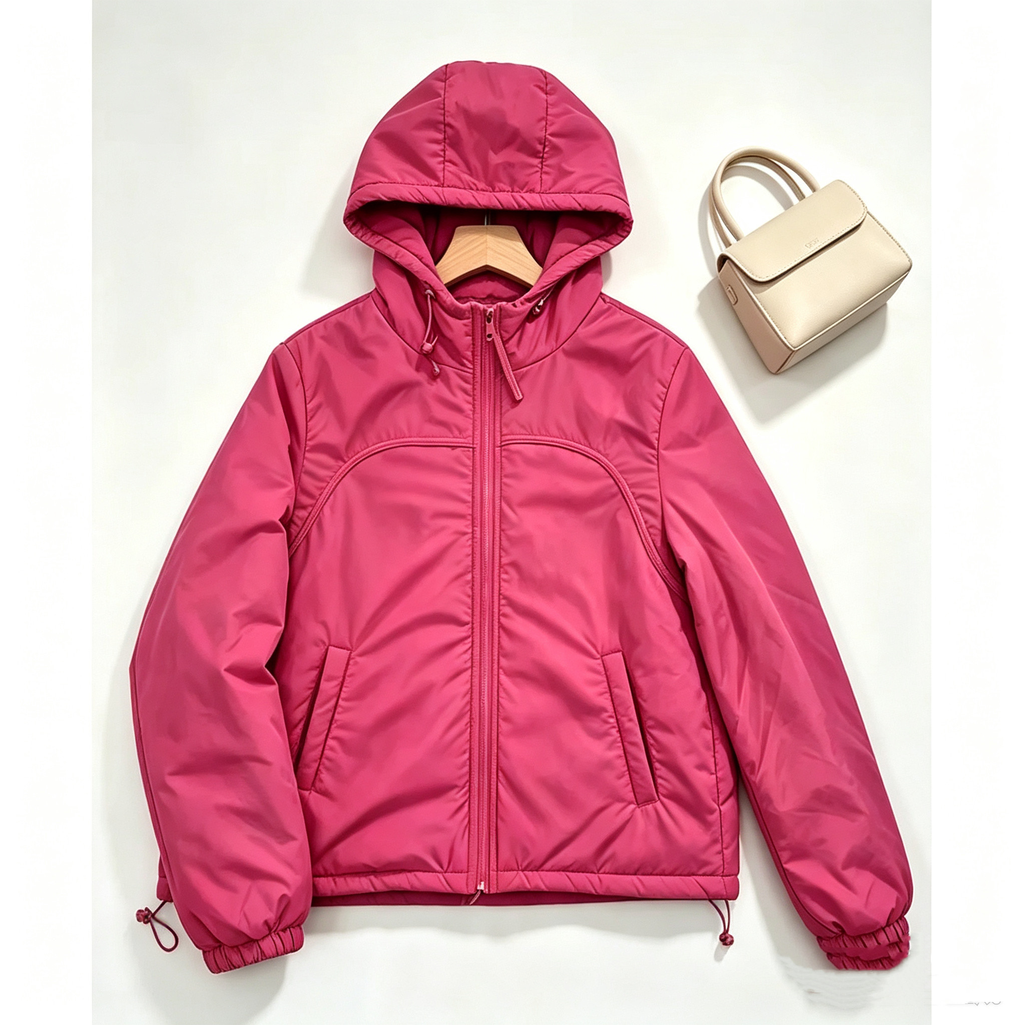 直播同款~轻量化棉衣秋冬新款休闲简约连帽保暖棉服女士纯色棉袄
