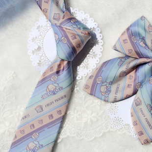 学霸汪. 蝴蝶结领带领结jk女学院风毕业照休闲粉色兔耳平角条纹蓝