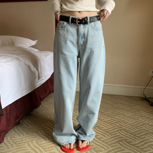 TABLE-款浅蓝阔腿牛仔裤高腰直筒显瘦韩系休闲百搭长裤牛仔裤1208