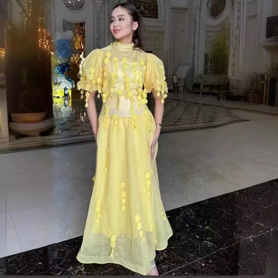 2025现货欧美度假风立体花朵装饰甜美时尚上衣高腰修身半身长裙