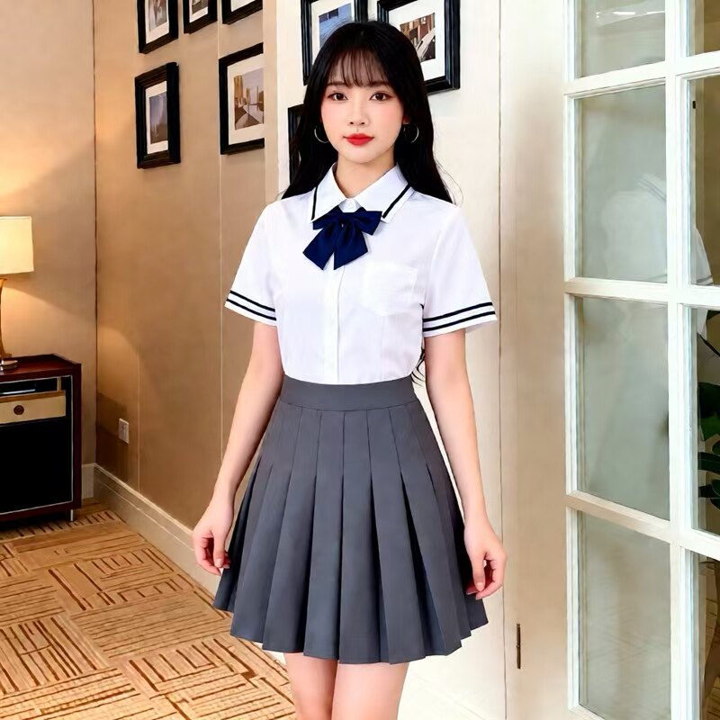 百褶裙女春夏西装面料短裙日系高腰显瘦学院新款jk大码a字半身裙