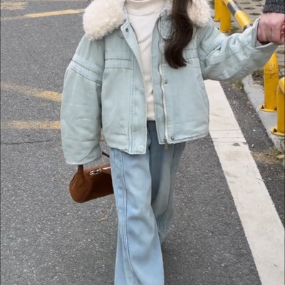 女童外套秋冬装2025新款今年流行爆款儿童夹棉加厚牛仔上衣巨好看