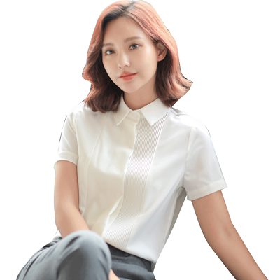 优柏白色雪纺衬衫女短袖夏季工作