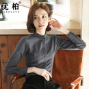 工装 秋冬新款 灯芯绒加厚黑色高级纯棉保暖衬衣 女长袖 灰色磨毛衬衫