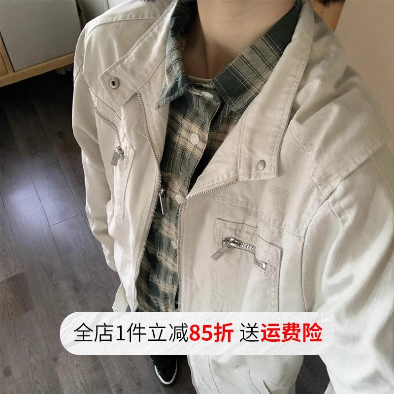 古着vintage水洗帆布牛仔外套男款美式多口袋立领哈灵顿工装夹克,男装,夹克,淘宝优惠券,粉丝福利购,淘宝优惠卷