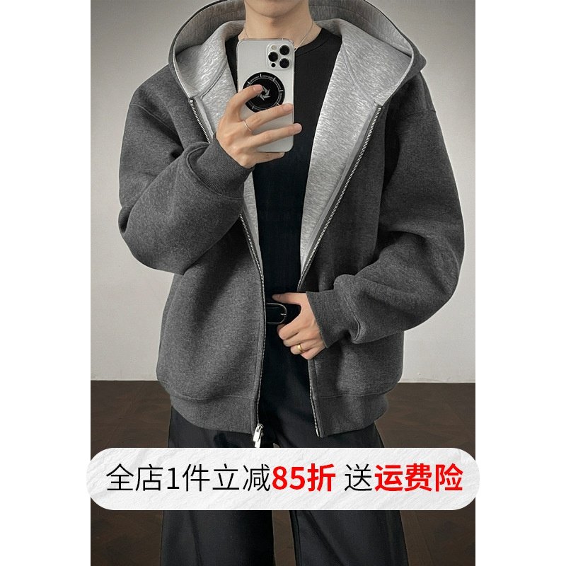 430G重磅拼接开衫连帽卫衣男款美式潮牌boxy短款廓形上衣休闲外套,男装,卫衣,淘宝优惠券,粉丝福利购,淘宝优惠卷