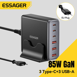 GaN USB Charging iPad For iPhone Fast Ports Type Essager Charger Station 85W Desktop