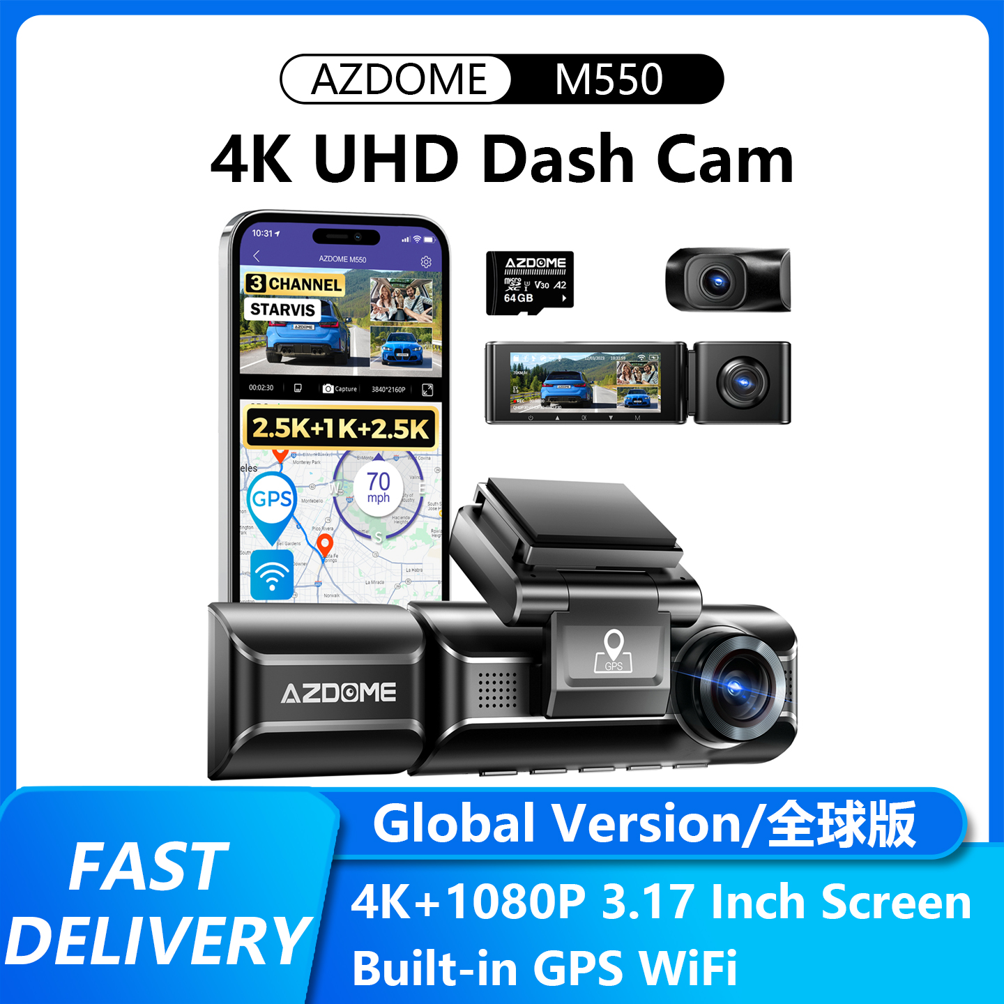 AZDOME4KDashCamM550