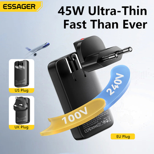 欧规德国便携小巧氮化镓充电器可转换插头 GaN Charge英规港澳版 Fast PD3.0 Type USB Charger 45W Essager