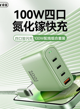 睿量 100W PD USB C Charger氮化镓折叠充电器适用iPhone16 iPad MacBook笔记本电脑手机快充多口充电头套装