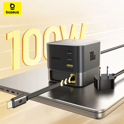 Baseus 100W Desktop Charger For Tablet Laptop Fast Charger Retractable USB C欧规自带线桌面充电站器