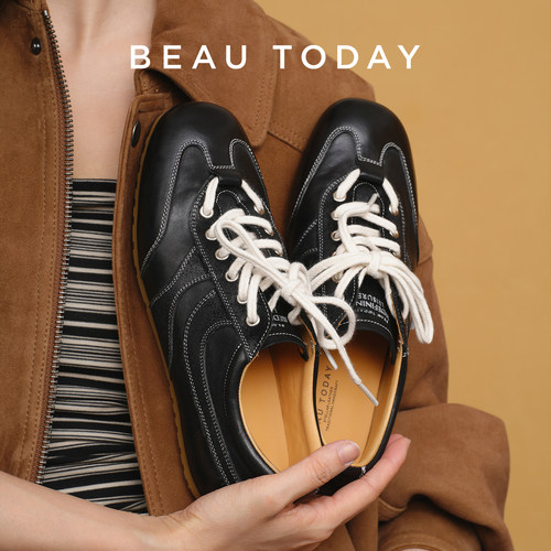 BEAUTODAY真皮平底德训鞋女