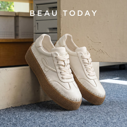 BEAUTODAY厚底真皮德训小白鞋