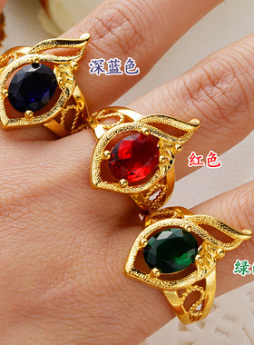 越南正品沙金戒指女久不掉色活口小众设计细宝石指环首饰镀金饰品