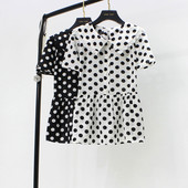 短袖 波点雪纺衫 显瘦遮肚裙摆大码 女装 夏季 气质胖mm上衣娃娃衫 韩版
