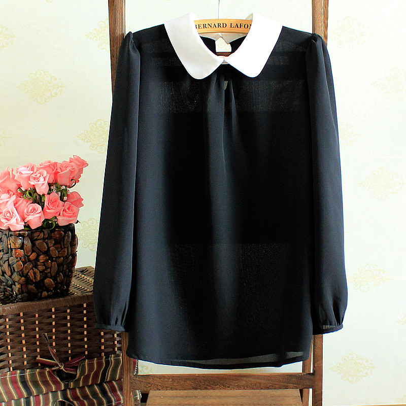 宽松遮肚长袖洋气雪纺衫