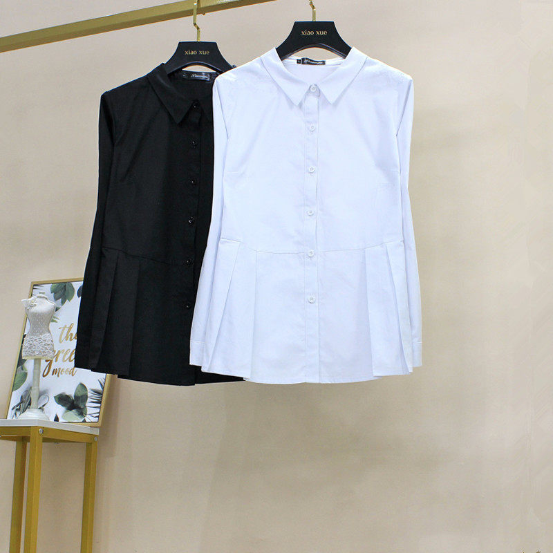 长袖遮肚衬衫春季新款韩版百搭裙摆大码女士衬衣胖mm气质显瘦上衣
