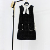 小香风裙子大码 连衣裙 粗花呢显瘦a字裙胖mm无袖 女装 背心裙秋季