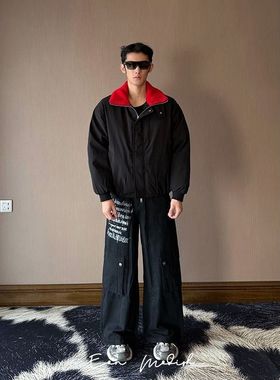 ZH25冬季New实拍美式街潮高街简约百搭立领棉服外套毛毛领男保暖