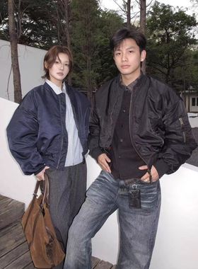 ZH阿尔法三色丝绒bomber夹克棉服飞行员短宽版型冬季厚外套棒球服