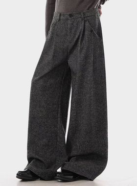 美式复古冬季加厚休闲裤老钱风立体阔腿西裤男感松弛感休闲长裤