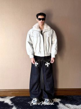 ZH冬季实拍毛毛领街潮高街简约百搭翻领棉服外套座山雕男女加厚