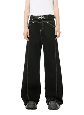 ZHCstudio解构牛仔裤男女宽松直筒阔腿裤高街vibe风长裤拖地高腰