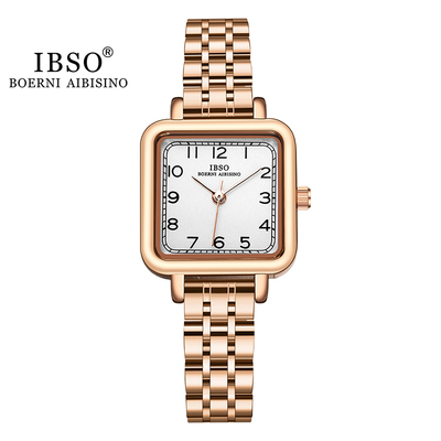IBSO 9208 新款薄款简约钢带休闲ins风女士方盘小巧石英机芯手表