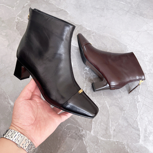 2025新款时装靴女粗跟女短靴真皮切尔西靴女英伦小皮鞋拼接单鞋