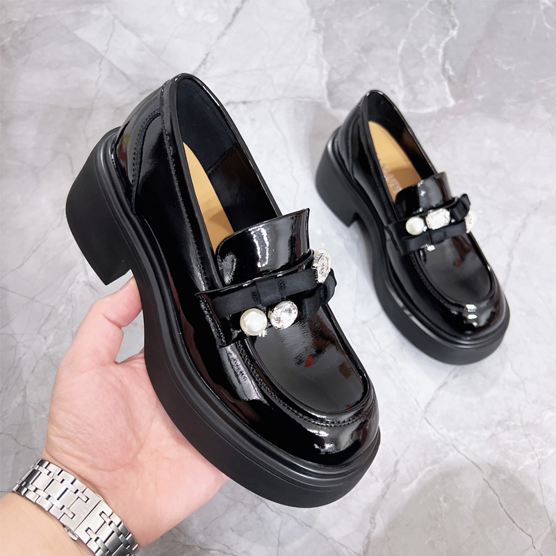 新款乐福鞋女粗高跟女单鞋瓢鞋女