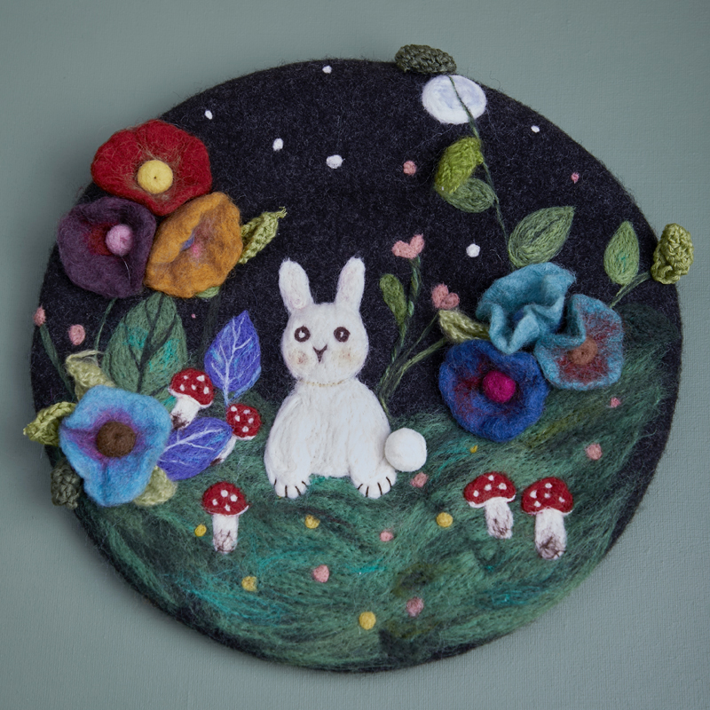 手工羊毛毡可爱童趣兔子贝雷帽画家帽diy生日礼物原创秋冬款女帽