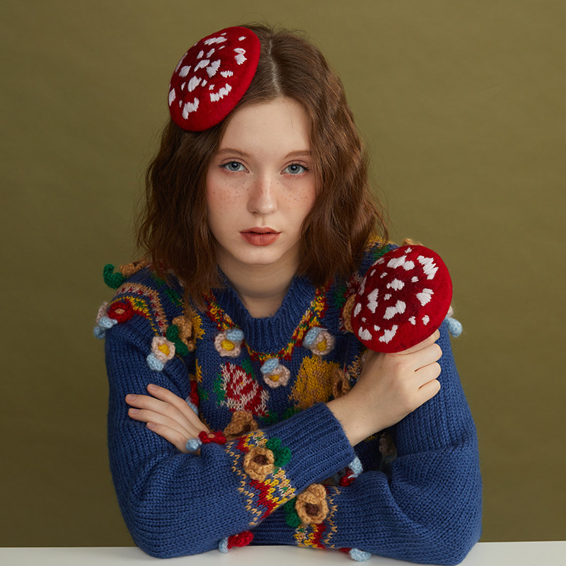 瘦瘦家儿童摄影羊毛毡小礼帽女可爱蘑菇云手工diy创意礼物小毡帽