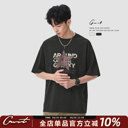 GWIT重磅复古印花夏季纯棉T恤男