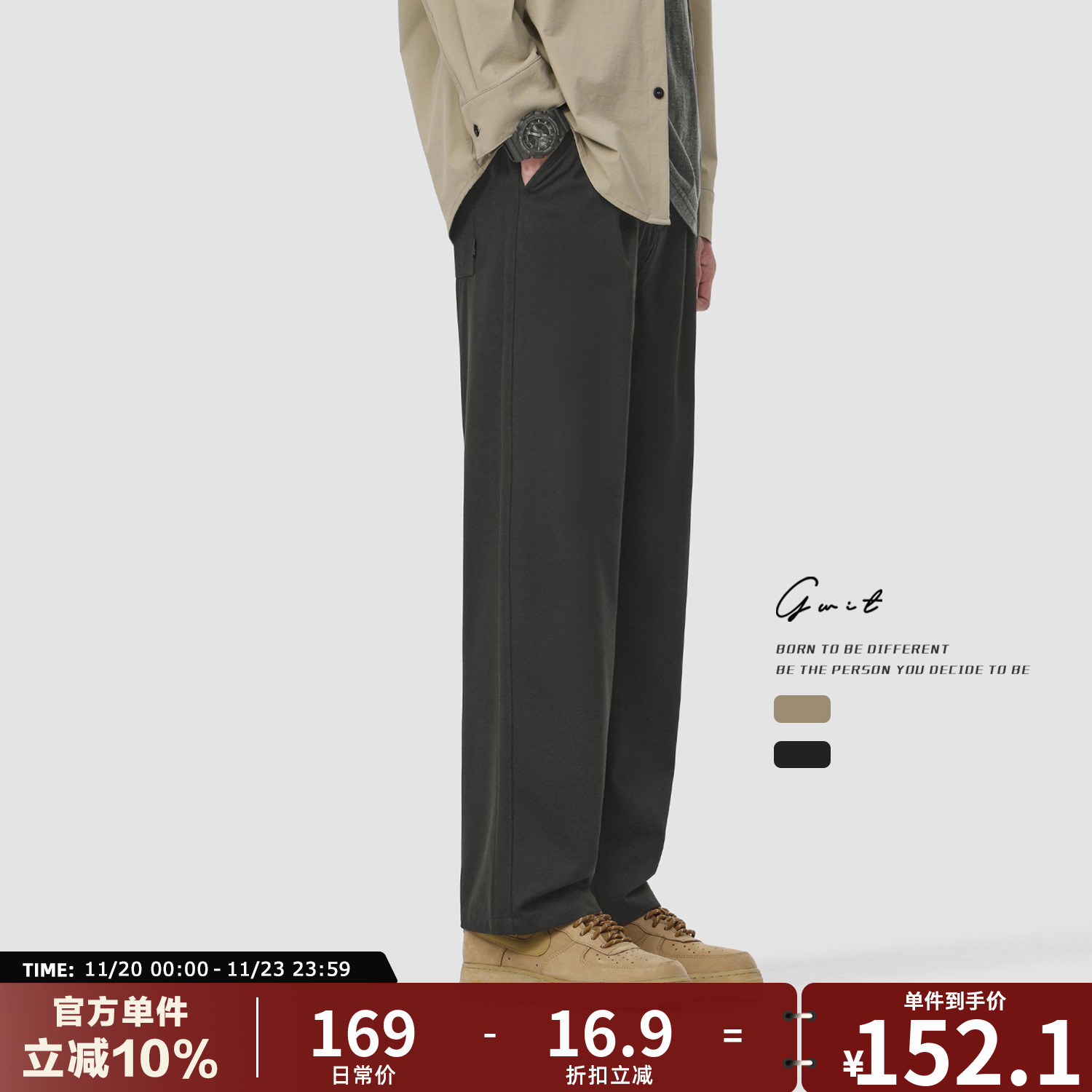 GWIT 春夏薄款垂感透气美式复古工装潮牌宽松直筒轻薄休闲裤男