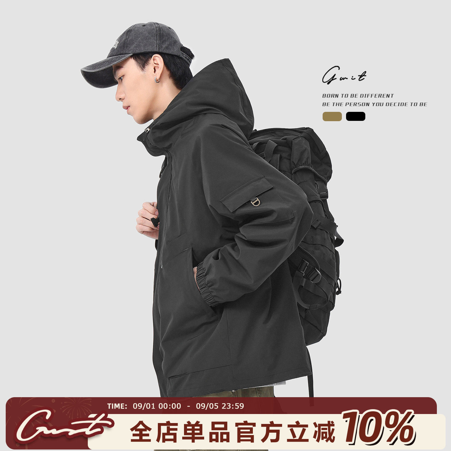 GWIT 美式硬壳三防户外登山冲锋衣春秋上衣潮牌夹克连帽外套男图片