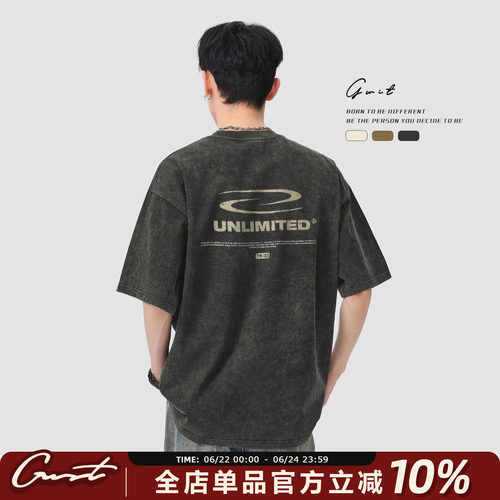 GWIT复古重磅水洗做旧短袖T恤