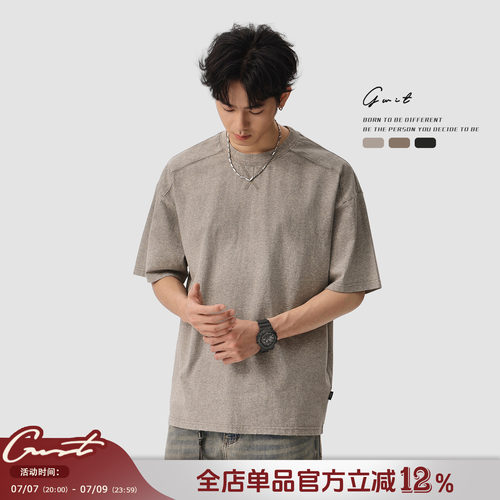 美式重工吊染做旧夏季短袖T恤