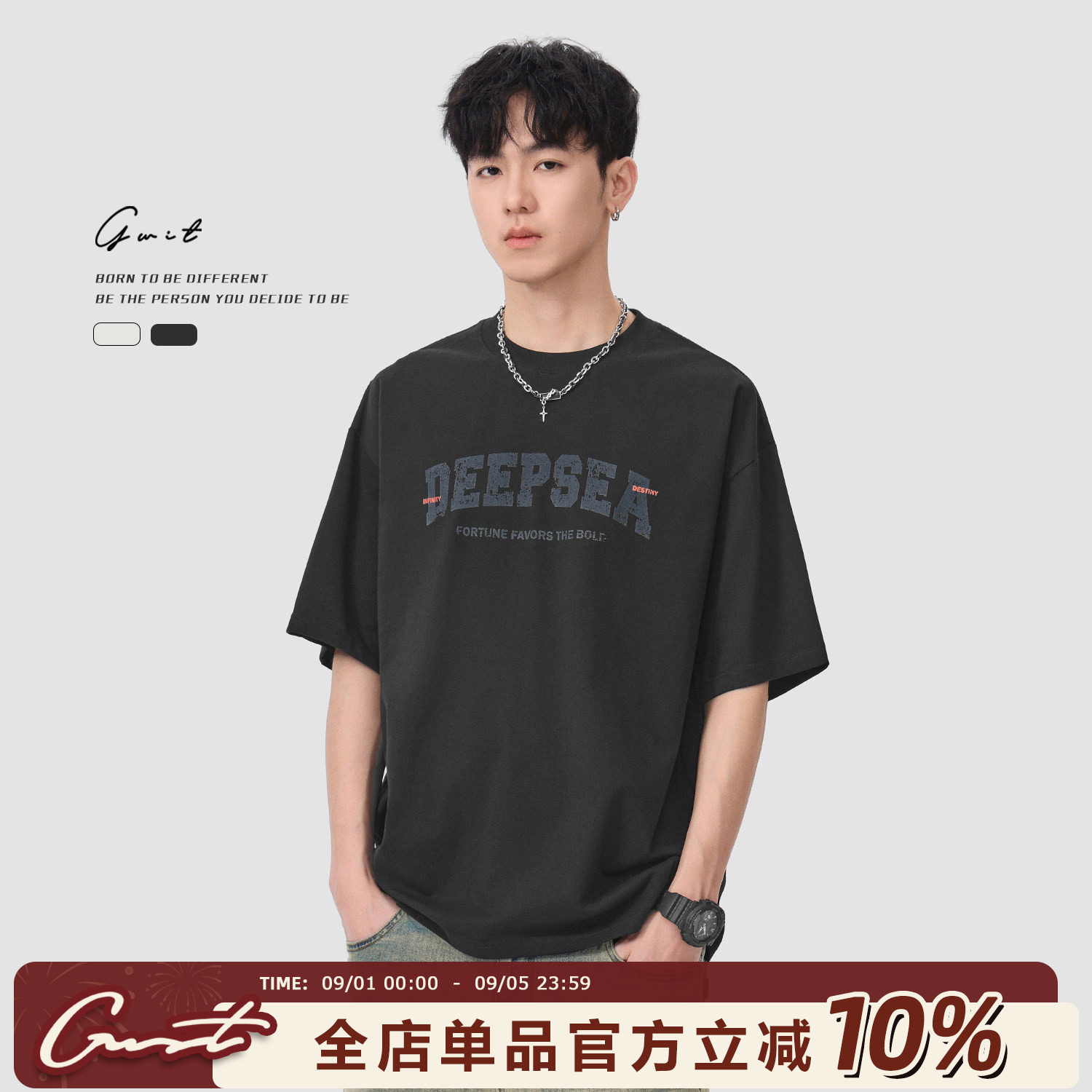 GWIT美式印花重磅纯棉短袖T恤男图片