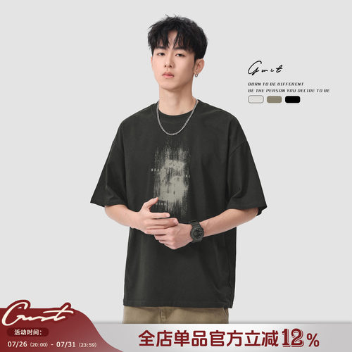 GWIT复古体恤半袖纯棉短袖T恤男
