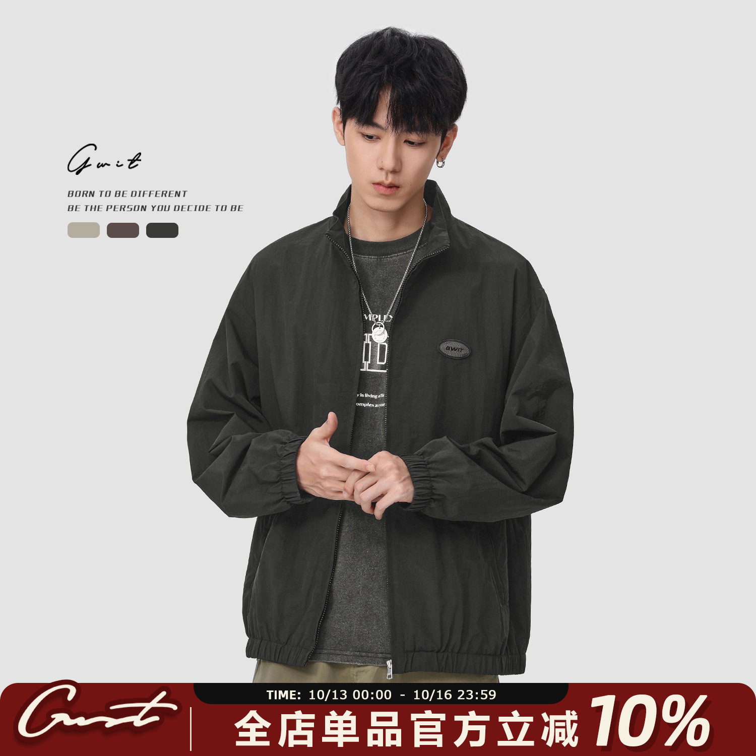 GWIT 美式复古软壳户外运动夹克春秋短款休闲上衣工装外套男士