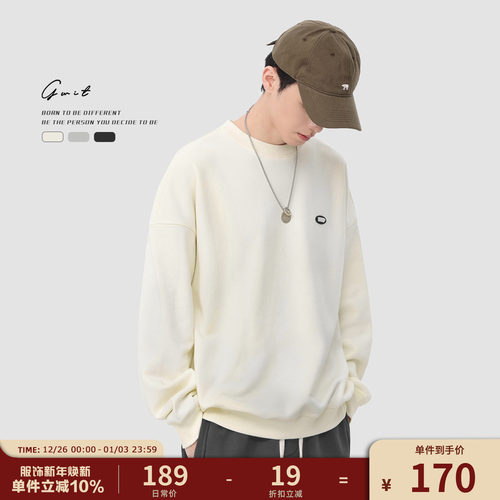 GWIT 冬季重磅美式休闲保暖打底衫上衣套头衫加绒加厚圆领卫衣男